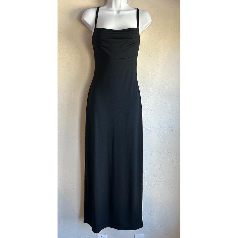 Vintage 90s Y2K All That Jazz Black Maxi Slip Dress M Formal Minimalist Classic